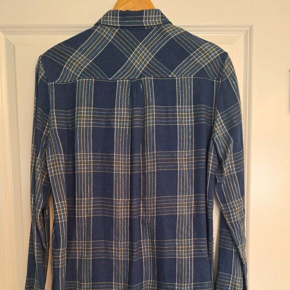 PAIGE Blue  PLAID BUTTON UP size M - Picture 3 of 6
